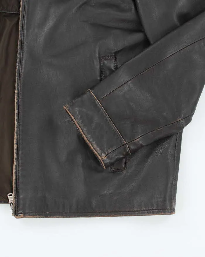 Vintage Y2K Hugo Boss Heavyweight Brown Leather Button Up Jacket - L sold by Rokit product image thumbnail 5