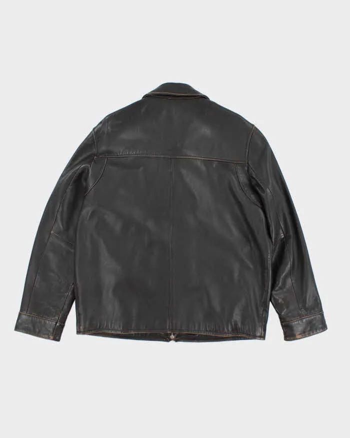 Vintage Y2K Hugo Boss Heavyweight Brown Leather Button Up Jacket - L sold by Rokit product image thumbnail 2