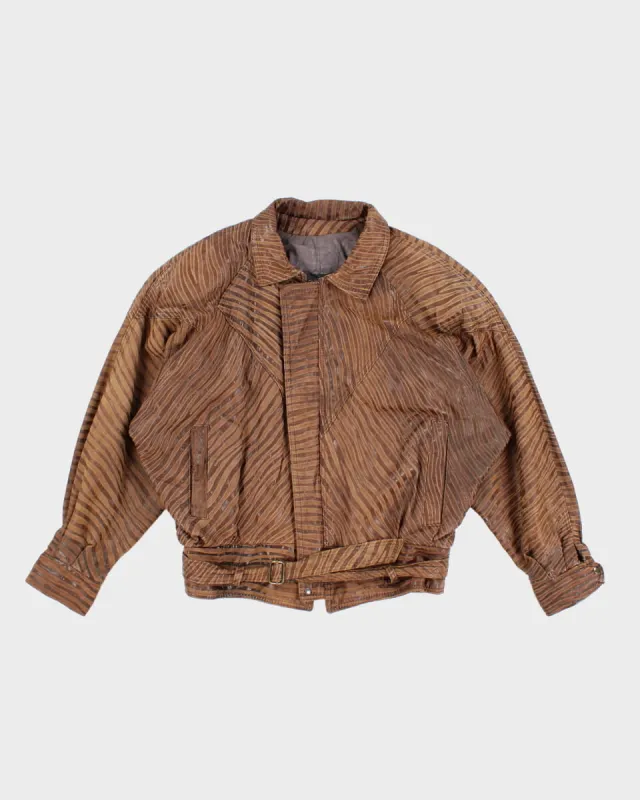 Vintage Mode Elegante Textured Brown Leather Jacket - S sold by Rokit