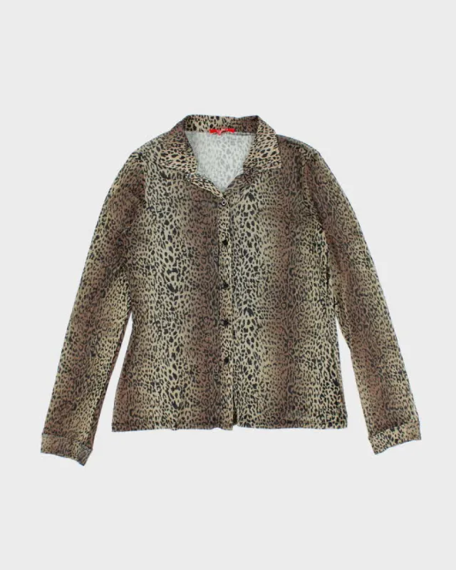 Y2k 00s Guess Leopard Print Mesh Blouse - L sold by Rokit