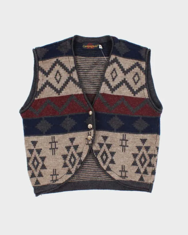 Womens Beige and Burgundy Knit Button Vest - M sold by Rokit