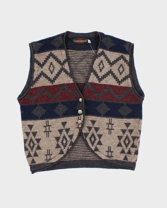 Womens Beige and Burgundy Knit Button Vest - M sold by Rokit