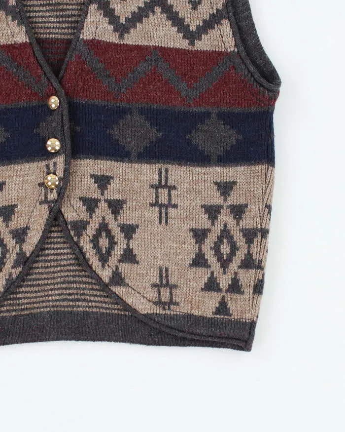 Womens Beige and Burgundy Knit Button Vest - M sold by Rokit product image thumbnail 4