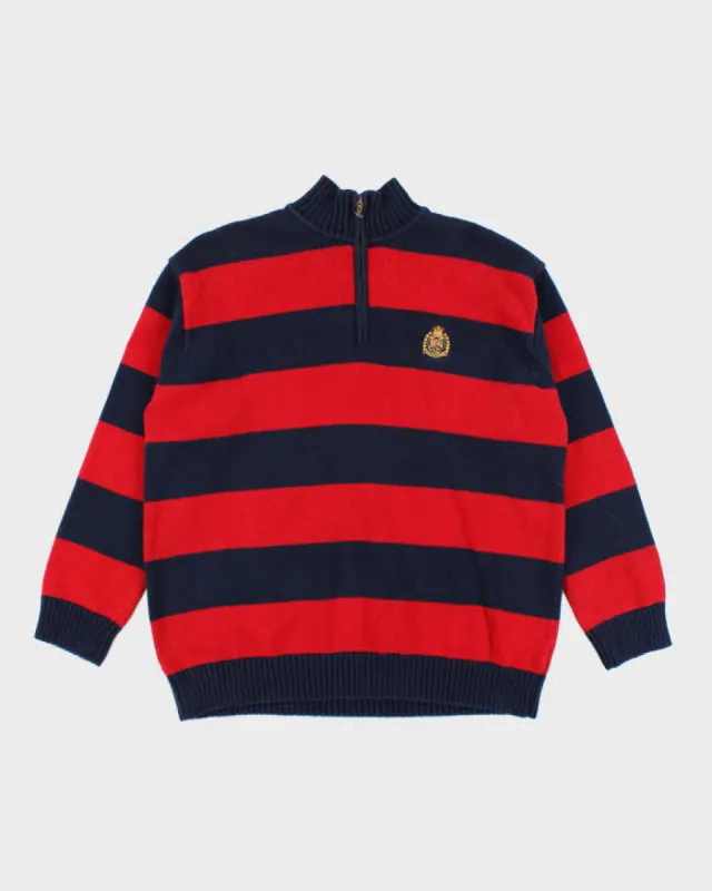 Vintage Ralph Lauren Quarter Zip Striped Knit Jumper - L sold by Rokit
