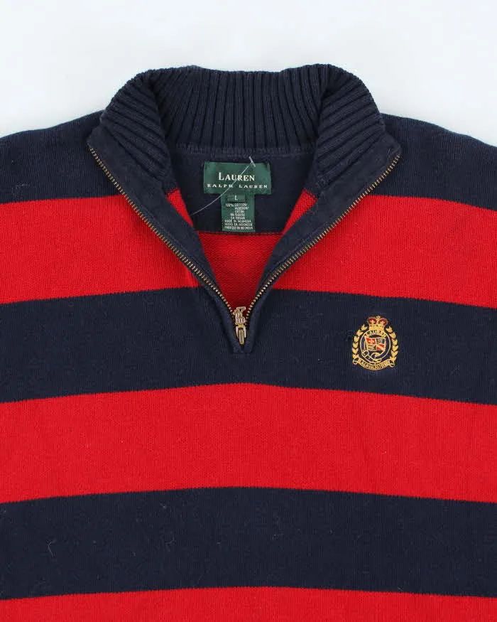 Vintage Ralph Lauren Quarter Zip Striped Knit Jumper - L sold by Rokit product image thumbnail 3