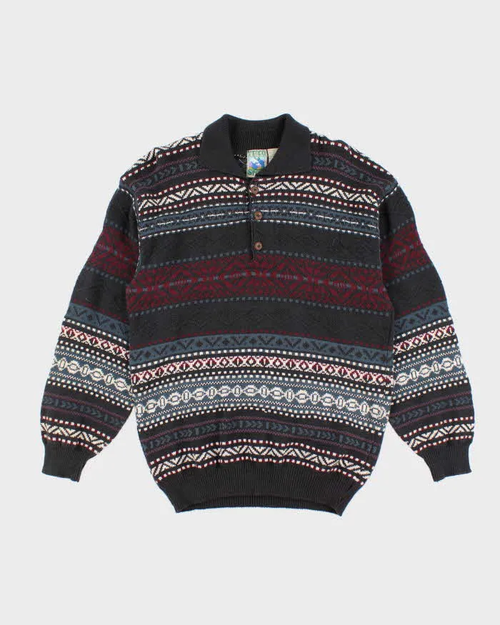Vintage 90's TT&Co Patterned Collared Chunky Knit Jumper - M sold by Rokit