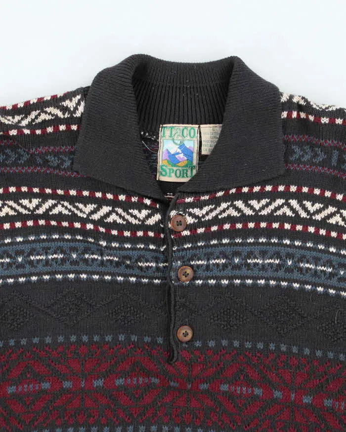 Vintage 90's TT&Co Patterned Collared Chunky Knit Jumper - M sold by Rokit product image thumbnail 3