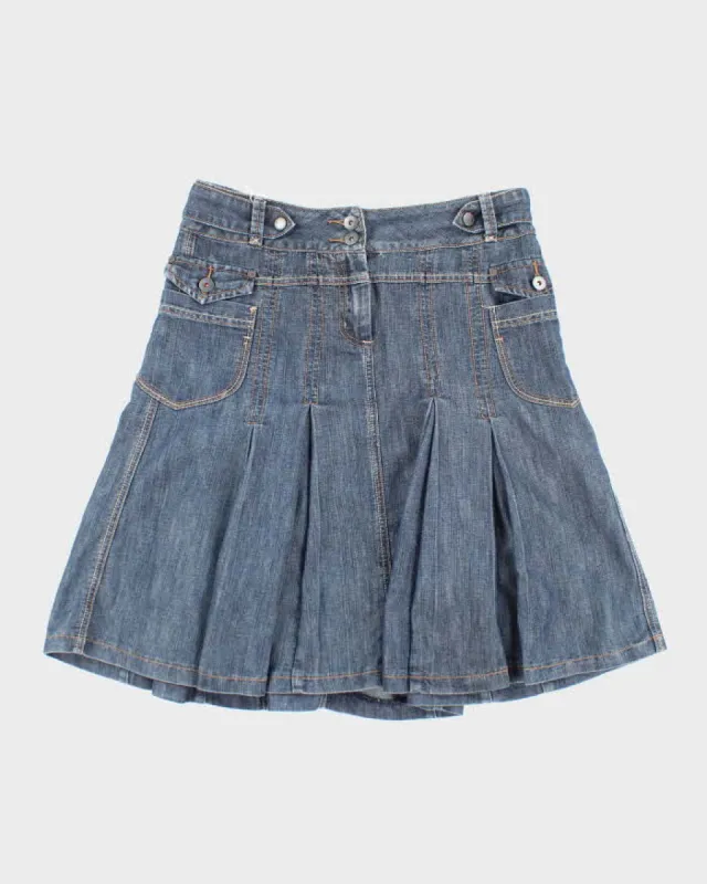 Y2k 00s Camaieu Pleated Denim Skirt - S sold by Rokit