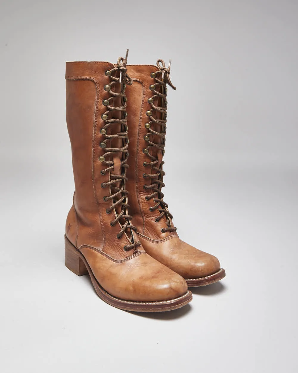 Vintage Frye Lace-Up Brown Leather Boots - UK7.5 sold by Rokit