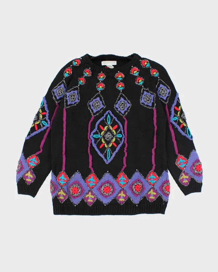 Vintage Oblique Pattern Knit Jumper - L sold by Rokit