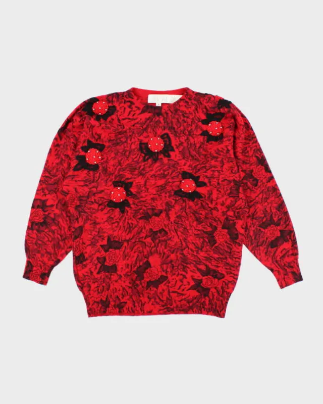 Vintage 80s Wool & Angora Blend Floral Knit Jumper - S sold by Rokit