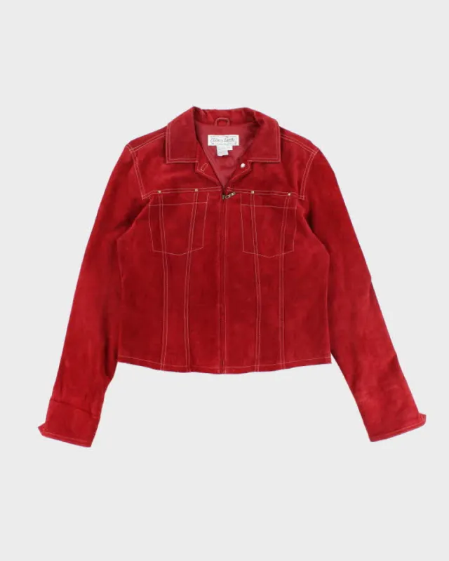 Vintage 90s Live A Little Red Suede Jacket - L sold by Rokit