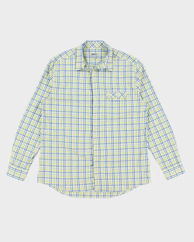Mens Blue Checked DKNY Shirt - L sold by Rokit
