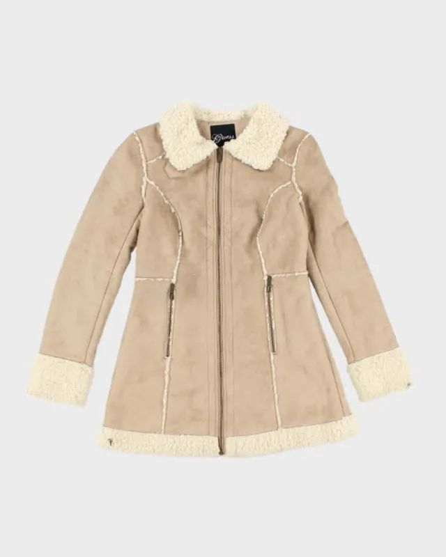 Vintage Y2k 00s Guess Faux Suede Fur Lined Coat - S sold by Rokit