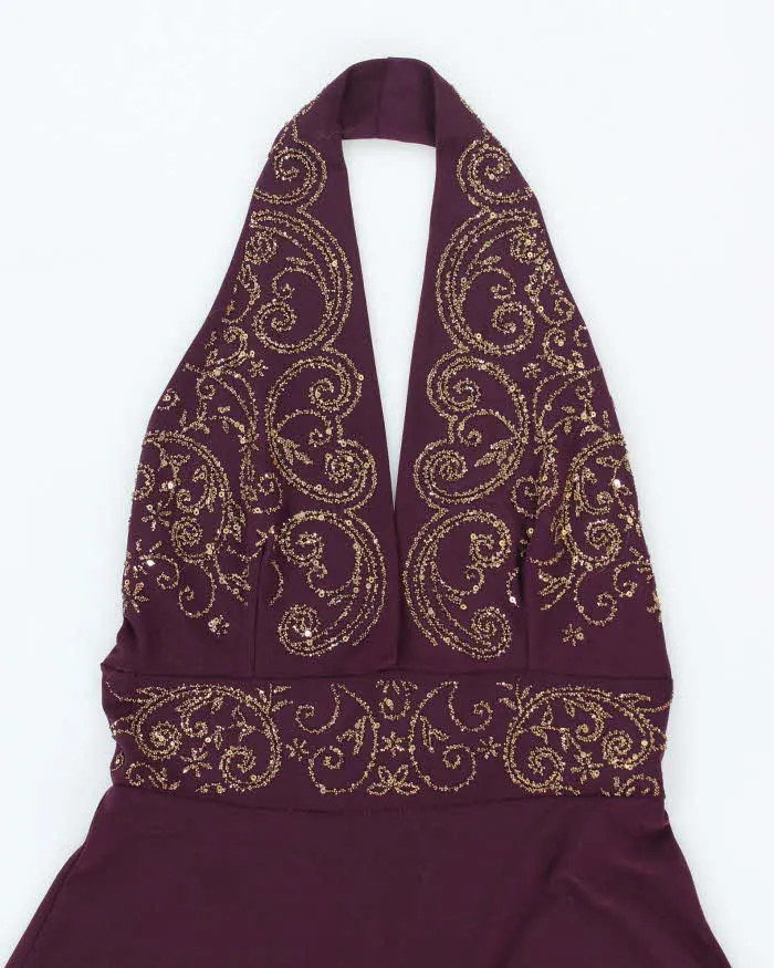 Vintage Y2k 00s Halter Neck Beaded Purple Dress - XS sold by Rokit product image thumbnail 3