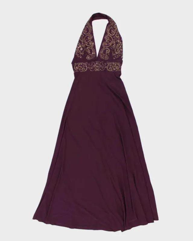 Vintage Y2k 00s Halter Neck Beaded Purple Dress - XS sold by Rokit