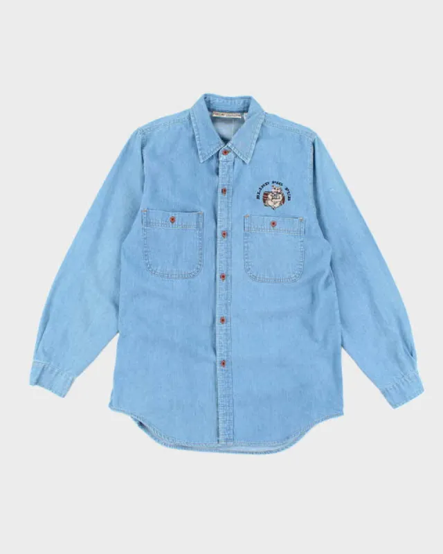 Vintage 90's Pig Embroidered Light Wash Denim Shirt - S sold by Rokit
