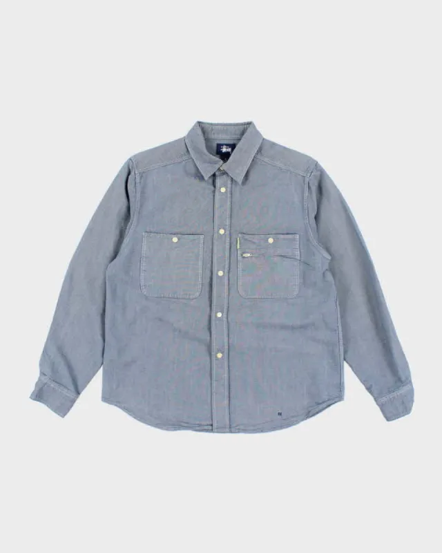 Vintage 90's Stussy Snap Button Light Wash Denim Shirt - S sold by Rokit