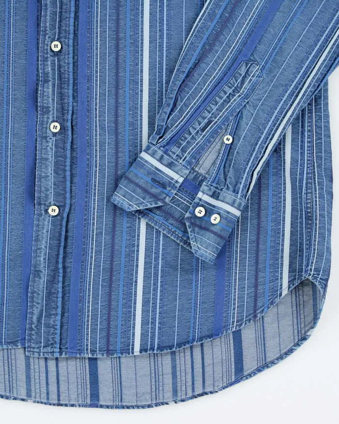 Vintage 90's Etro Striped Mix Wash Denim Shirt - L sold by Rokit product image thumbnail 4