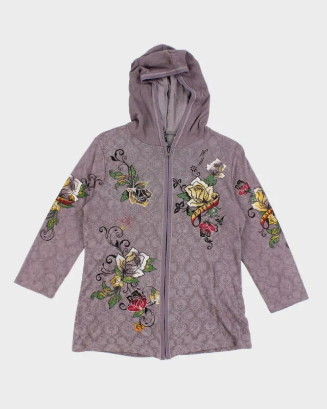 Y2k 00s Vanilla Sugar Purple Rose Hoodie - XL sold by Rokit