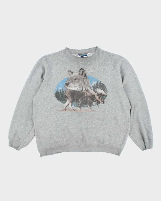 Vintage 90's Wolf & Moose Graphic Print Sweatshirt - L made by Rokit