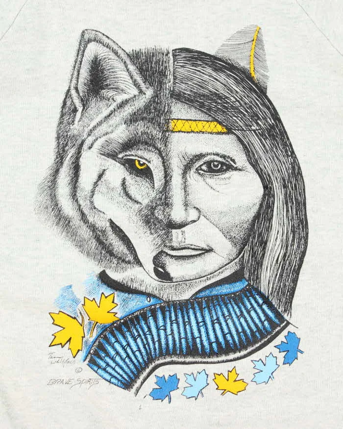 Vintage 90's Half Face Wolf Graphic Print Sweatshirt - L sold by Rokit product image thumbnail 4
