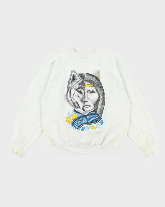 Vintage 90's Half Face Wolf Graphic Print Sweatshirt - L sold by Rokit