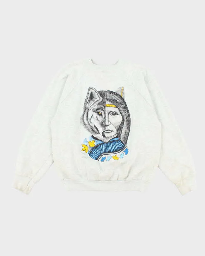 Vintage 90's Half Face Wolf Graphic Print Sweatshirt - L sold by Rokit