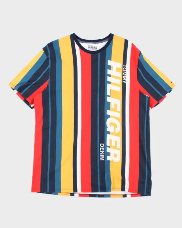 Tommy Hilfiger Big Spell Out Logo Striped T-Shirt - XL sold by Rokit
