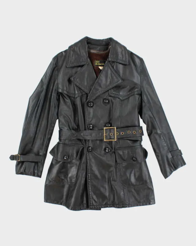 Vintage 70's Sears Heavyweight Insulated Belted Leather Trench Jacket - M sold by Rokit