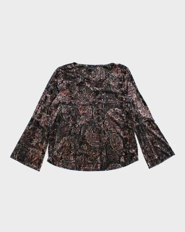 Vintage Y2k 00s Tribal Paisley Pattern Velvet Top - L sold by Rokit