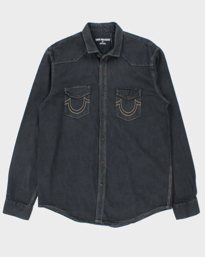 Vintage Y2K True Religion Dark Wash Button Up Denim Shirt - XXL sold by Rokit