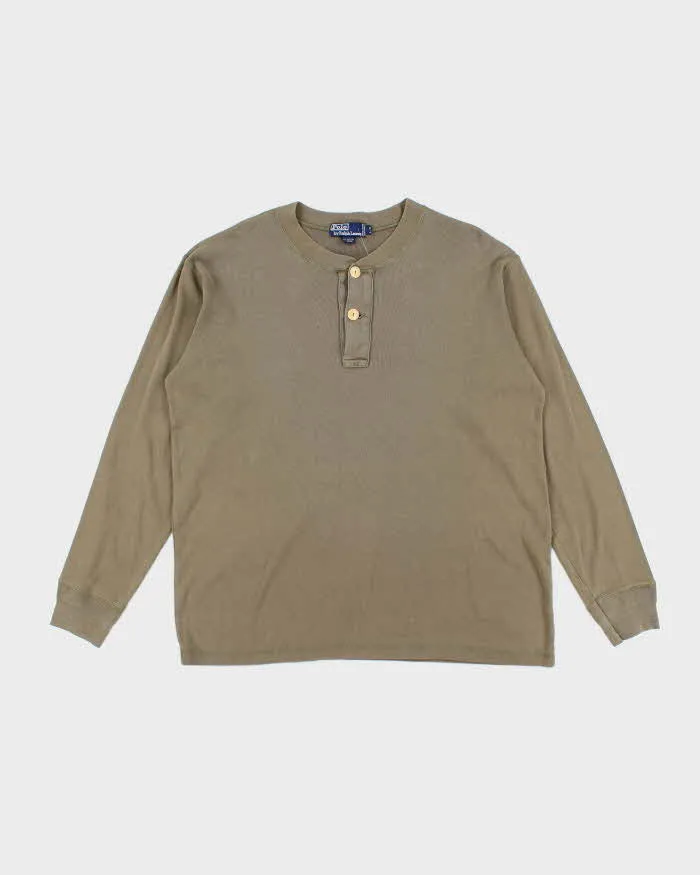 Vintage 2000's Ralph Lauren Quarter Button Waffle Long-sleeved T-Shirt - L sold by Rokit
