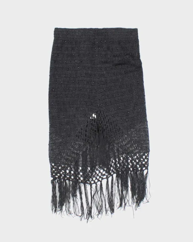 Vintage Y2k 00s Crochet Beaded Tassel Skirt - XXS sold by Rokit