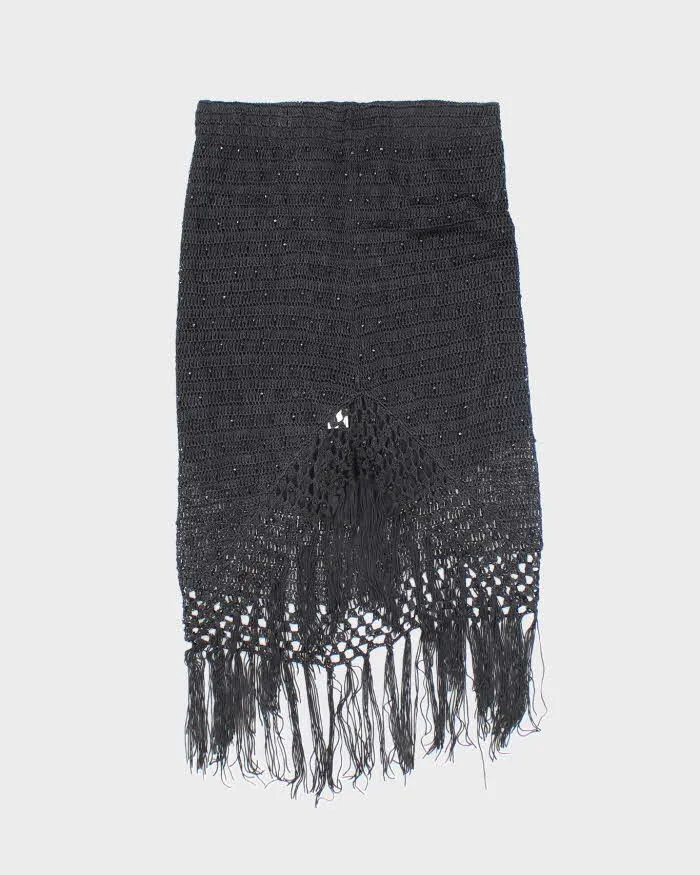 Vintage Y2k 00s Crochet Beaded Tassel Skirt - XXS sold by Rokit