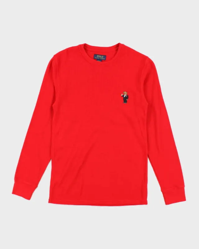 Vintage Polo Ralph Lauren Red Waffle Long Sleeve T-shirt - S sold by Rokit