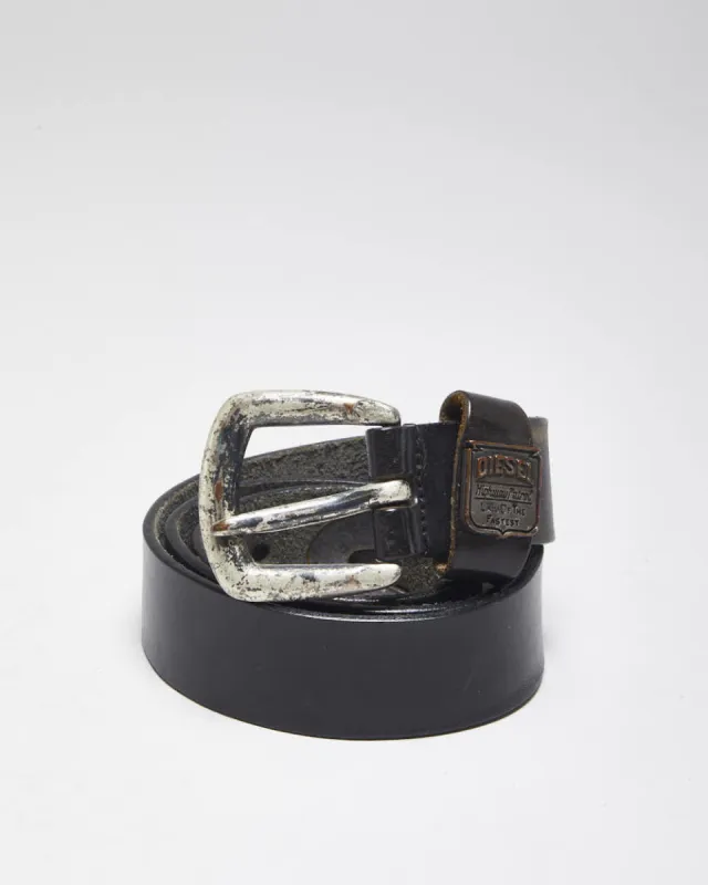 Vintage Diesel Black Leather Belt - W31 - W35 sold by Rokit