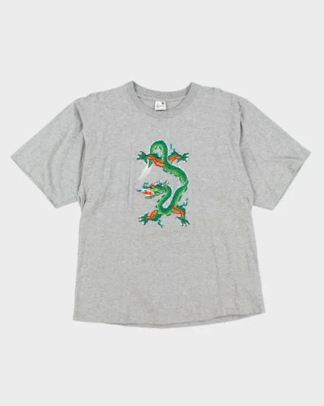 Vintage 90's Dragon Embroidered Oversized T-Shirt - XL made by Rokit