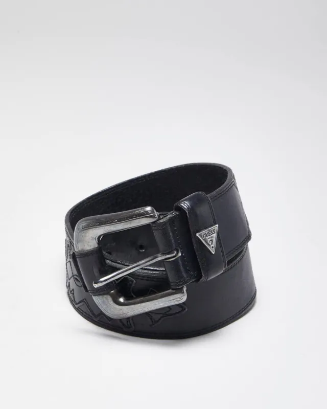 Vintage Y2k 00s Guess Black Leather Belt - W29 - W34 sold by Rokit