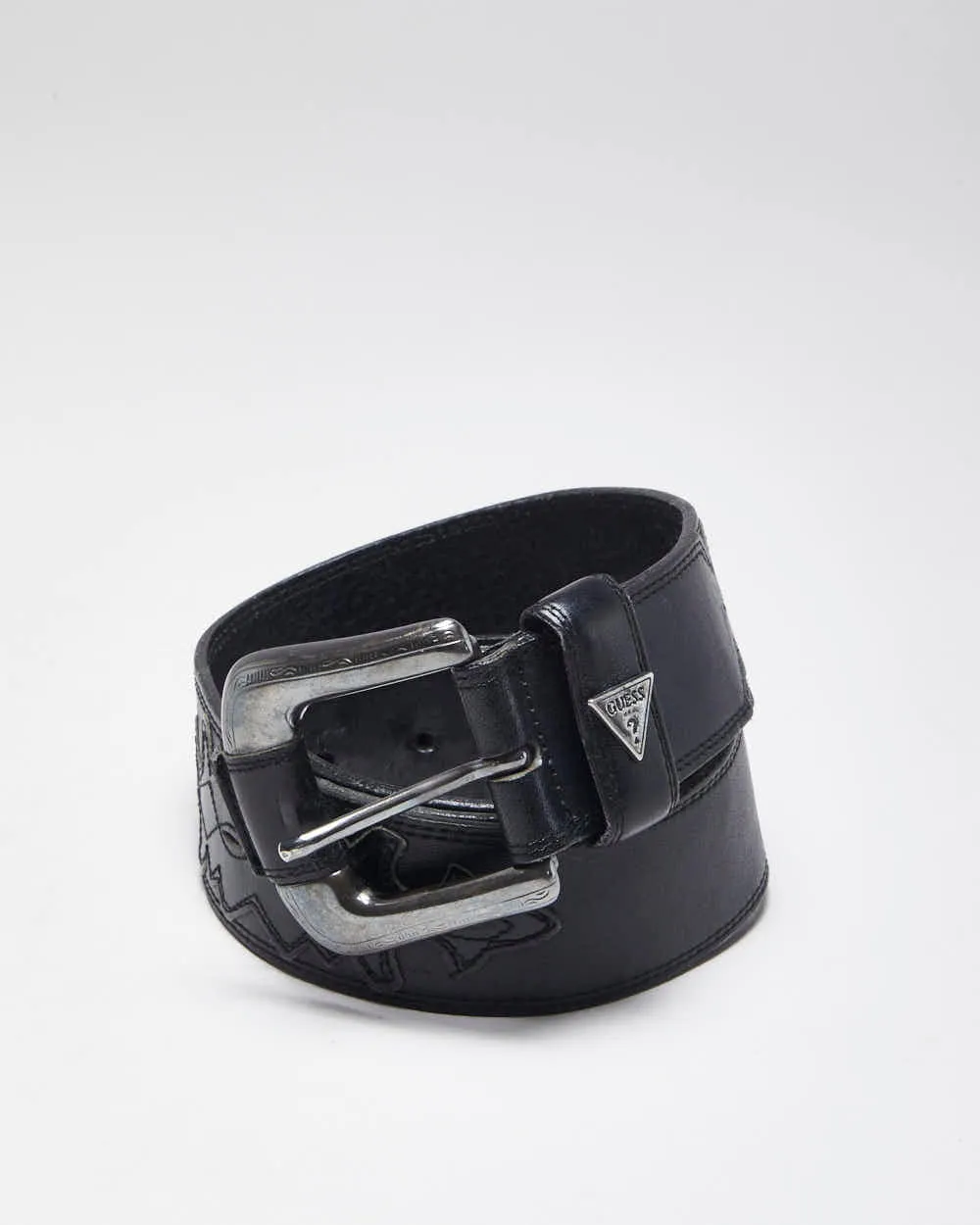 Vintage Y2k 00s Guess Black Leather Belt - W29 - W34 sold by Rokit