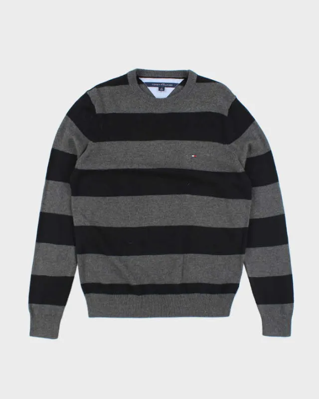 Vintage Tommy Hilfiger Grey Striped Knit Jumper - S sold by Rokit