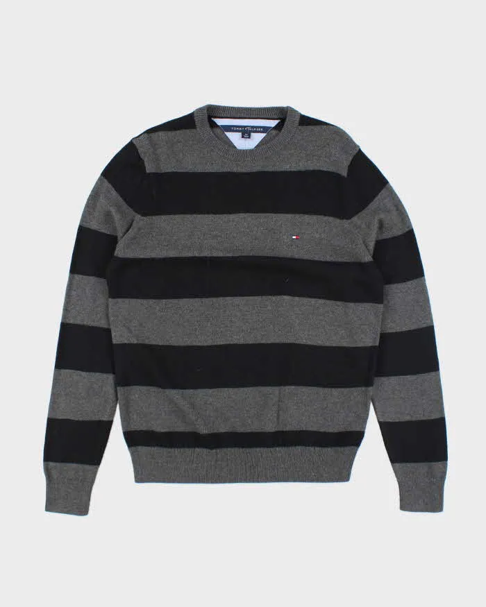 Vintage Tommy Hilfiger Grey Striped Knit Jumper - S sold by Rokit