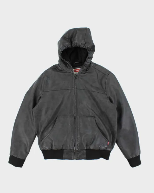 Vintage 2000's Levi's Leather Hooded Insulated Jacket - L sold by Rokit