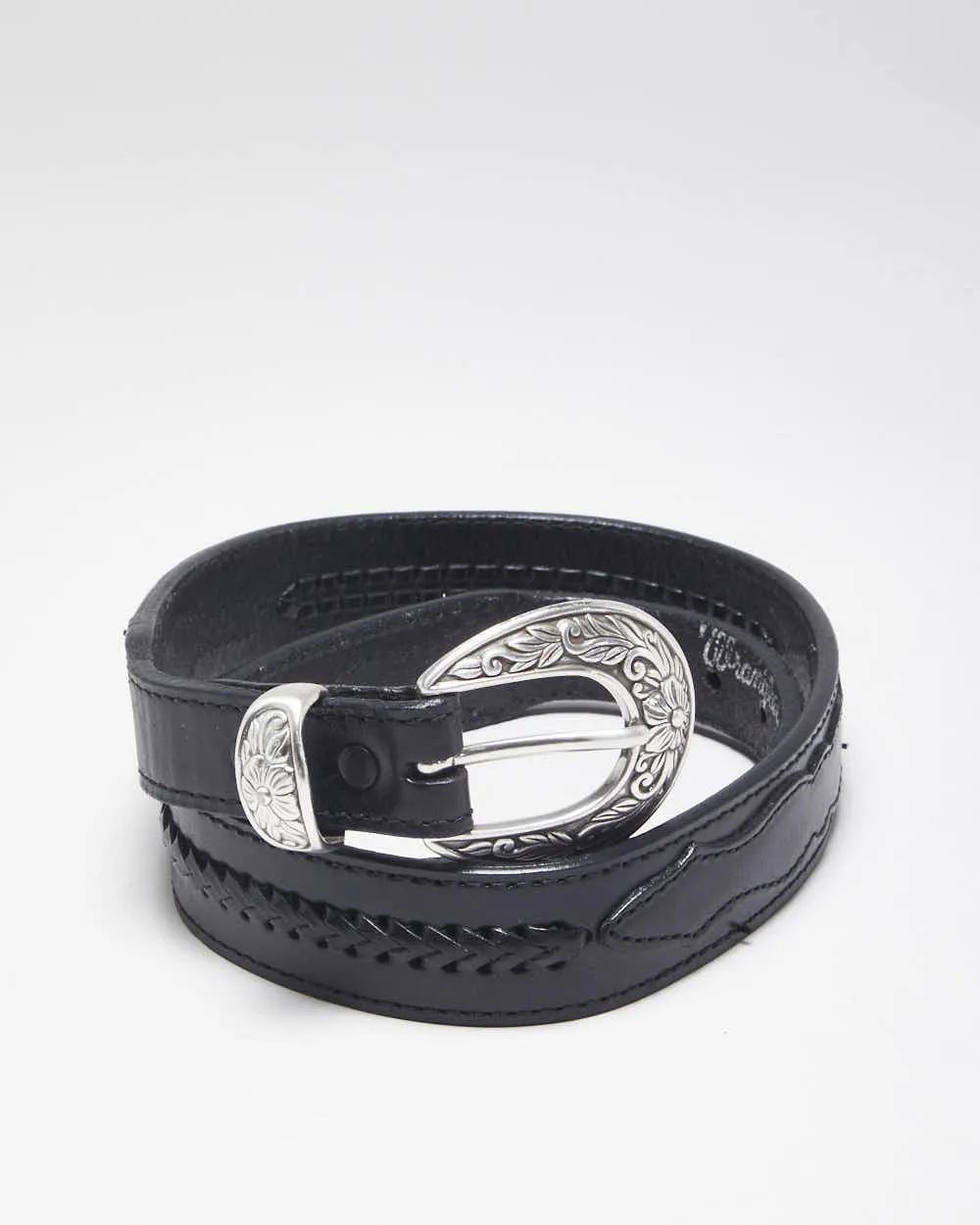 Vintage Wrangler Black Leather Belt - W29-32 sold by Rokit