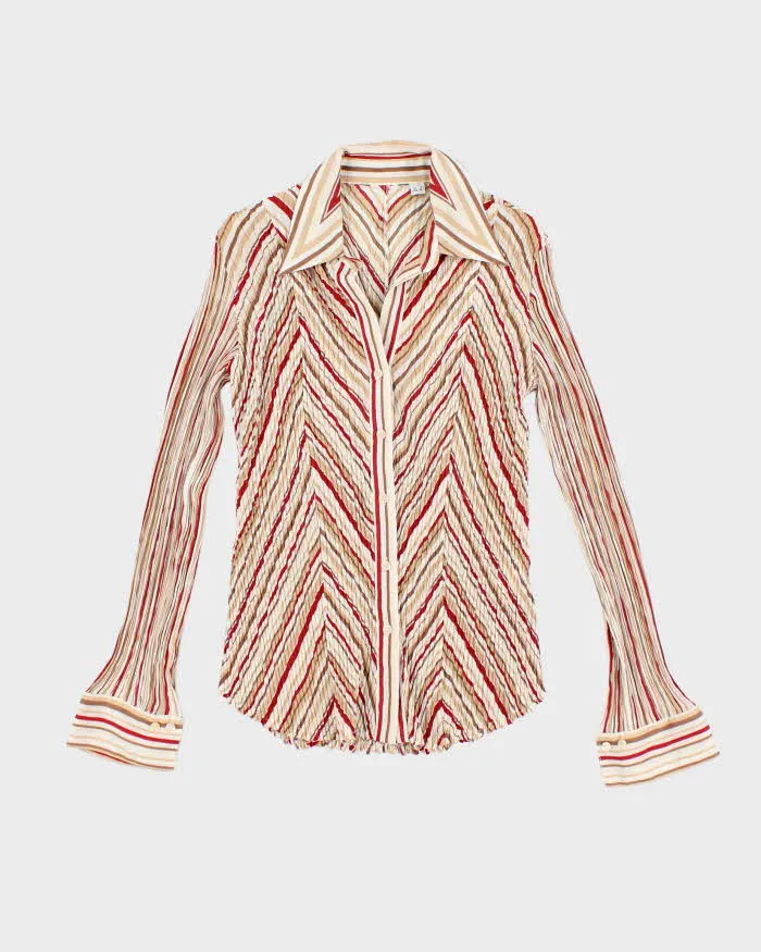 Vintage Y2k 00s Pleated Stripe Blouse - S sold by Rokit
