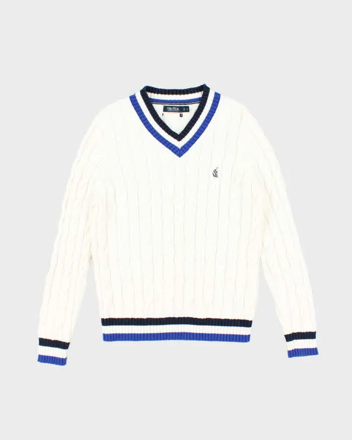 Vintage Nautica V-Neck Cable Knit Jumper - S sold by Rokit