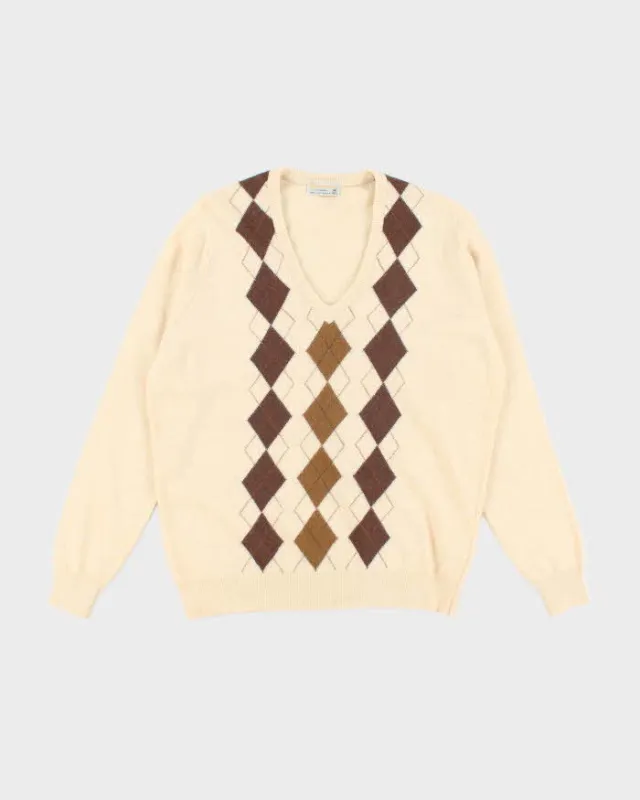 Vintage 90's Aquascutum Pringle Print V-Neck Lambswool Jumper - M sold by Rokit