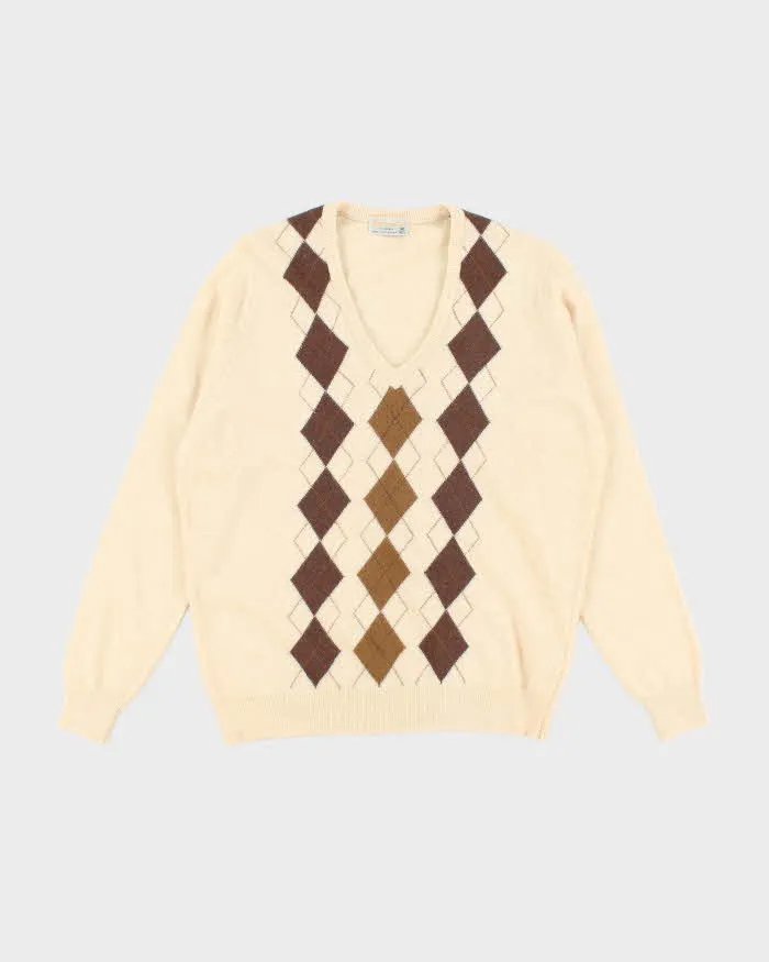 Vintage 90's Aquascutum Pringle Print V-Neck Lambswool Jumper - M sold by Rokit