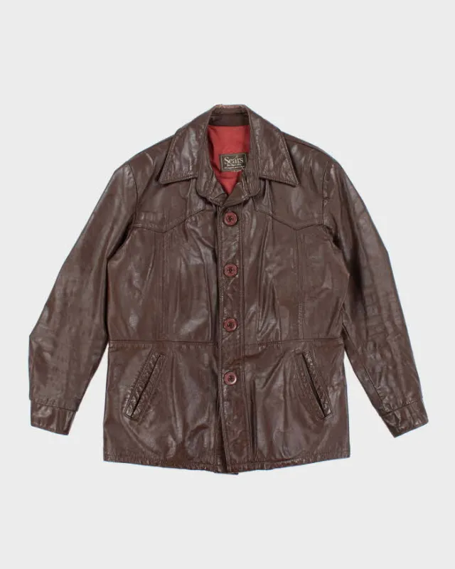 Vintage 70's Sears Heavyweight Button Up Leather Jacket - L sold by Rokit