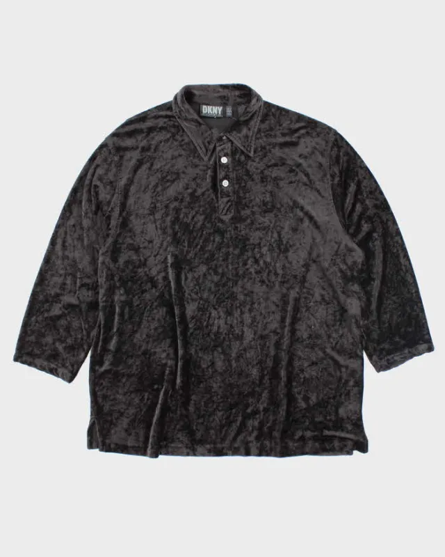 Vintage Y2k 00s DKNY Velour Oversized Blouse - XL sold by Rokit